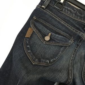PAIGE LOW RISE BOOT CUT JEANS, SIZE 24, PRE-OWNED.